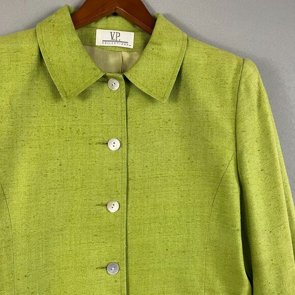 Vintage V.P. Collections Blazer Jacket Women's S Brat Green Silk Jackie O Retro - Picture 4 of 7